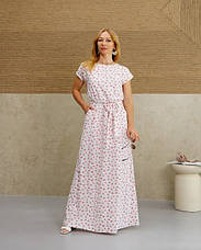 Довга сукня, літня в молочному кольорі з рожевими квітами "Аліна". Розміри від 44 до 58, фото 5