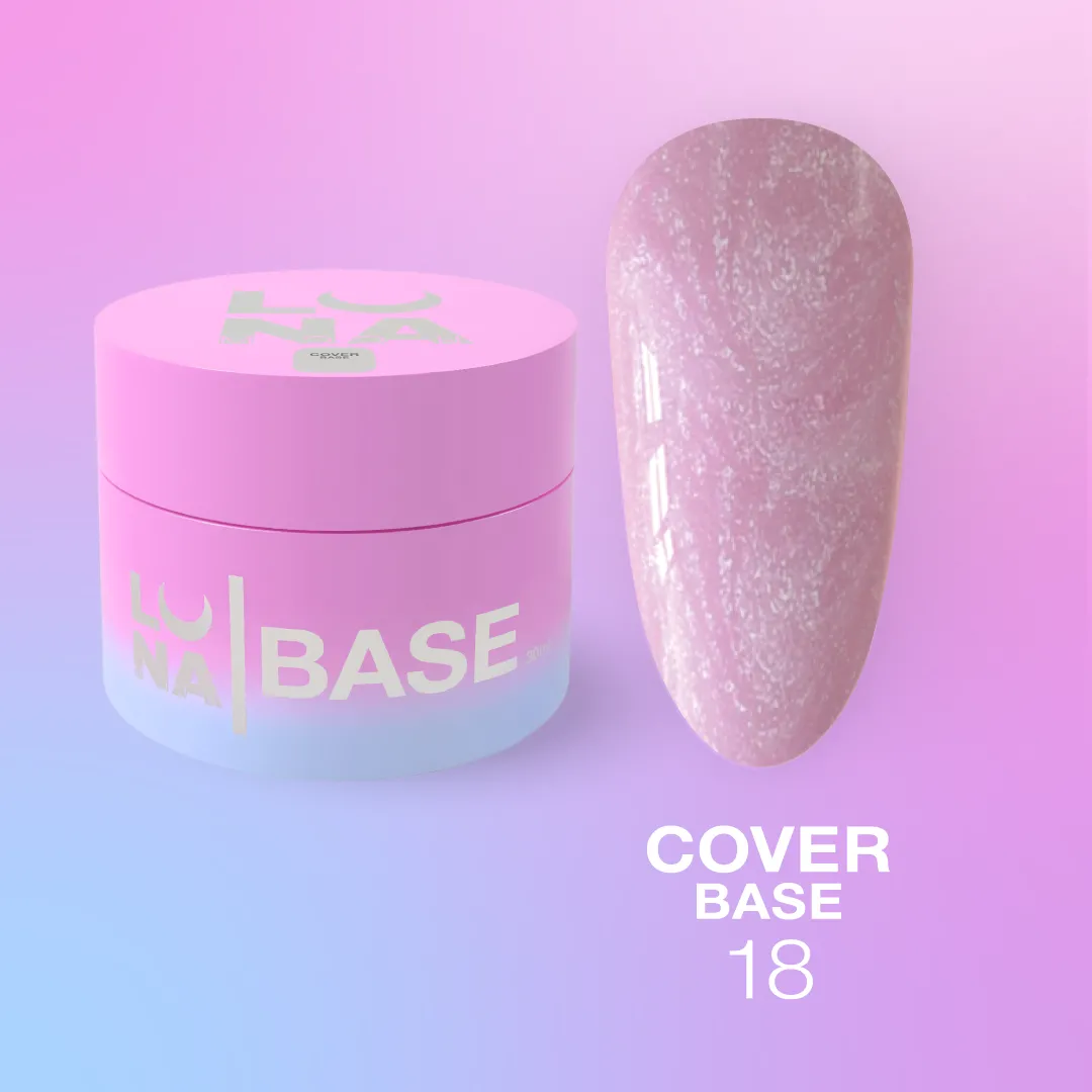 LunaMoon Cover base №18 "сяюча ніжність" (30 мл.) - камуфлююча кольорова база для покриття та вирівнювання нігтів, фото 1