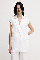 Urbanshop com ua Жилетка з домішкою льону Marc Aurel колір білий однобортний 3936-1000-93438 РОЗМІРИ ЗАПИТУЙТЕ
