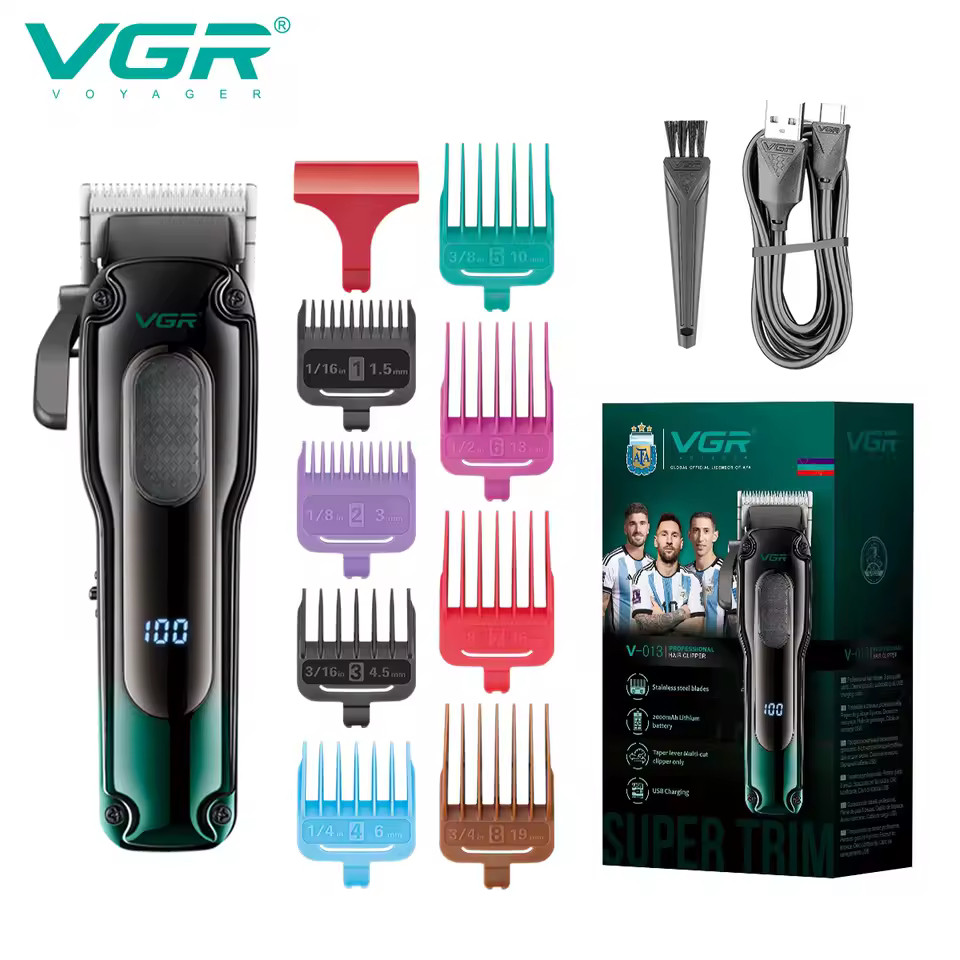 Машинка для стрижки VGR V‑013 Green, 8 насадок, 2000 mAh, 6500 об/хв, LED дисплей
