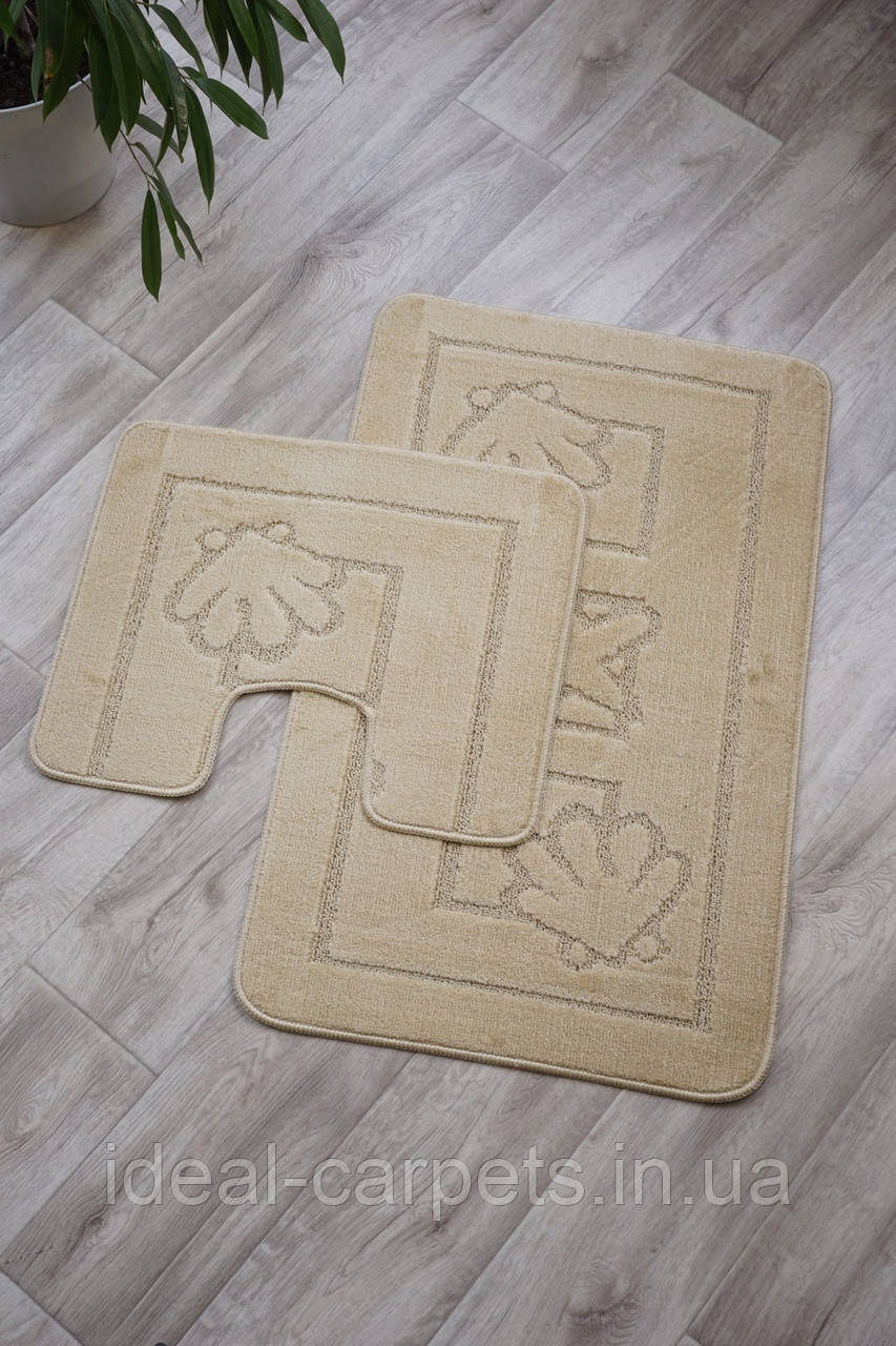 Комплект килимків для ванної  60*100 та 60*50см з вирізом для унітазу Бежевий 0400 Туреччина, фото 1