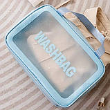 Косметичка зі штучної шкіри на 2 відділення у ванну кімнату для сухих і вологих речей, блакитна, фото 3