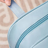 Косметичка зі штучної шкіри на 2 відділення у ванну кімнату для сухих і вологих речей, блакитна, фото 10