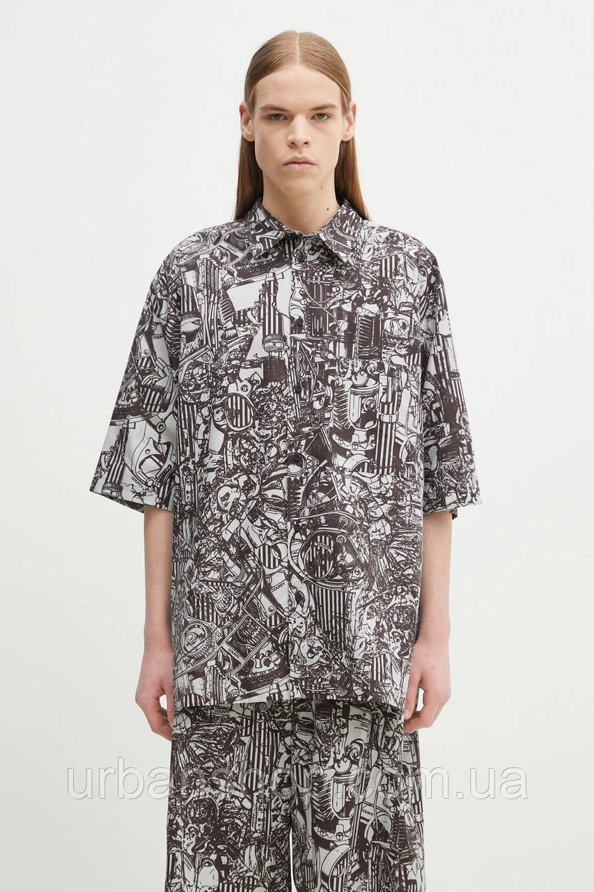 Urbanshop com ua Бавовняна сорочка Marcelo Burlon Aop Mech Bowling Shirt Dark Grey Medium чоловіча колір сірий