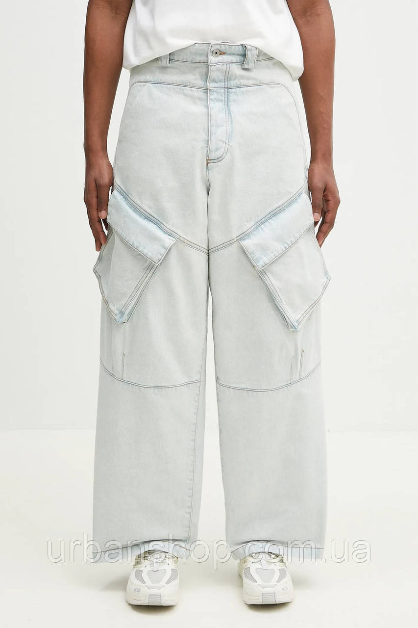 Urbanshop com ua Бавовняні джинси Marcelo Burlon Bleach Denim Wide Cargo Light Blue No Co чоловічі