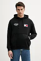 Urbanshop com ua Бавовняна кофта Tommy Hilfiger x F1 THE MOVIE колір чорний з капюшоном з аплікацією