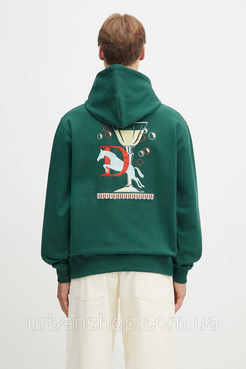 Urbanshop com ua Бавовняна кофта Drôle de Monsieur Le Hoodie Polo чоловіча колір зелений з капюшоном з