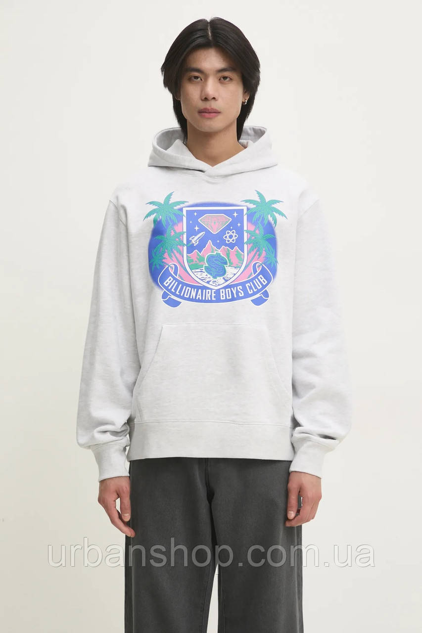 Urbanshop com ua Бавовняна кофта Billionaire Boys Club Tropical Crest Popover Hood чоловіча колір сірий з