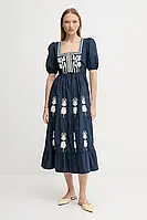 Urbanshop com ua Бавовняна сукня Hoss Intropia колір синій midi розкльошена 8229095 РОЗМІРИ ЗАПИТУЙТЕ