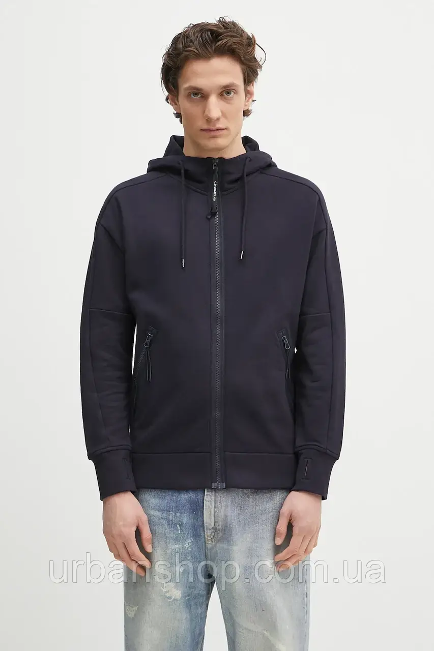 Urbanshop com ua Бавовняна кофта C.P. Company чоловіча колір синій з капюшоном однотонна 18CMSS028A005086W