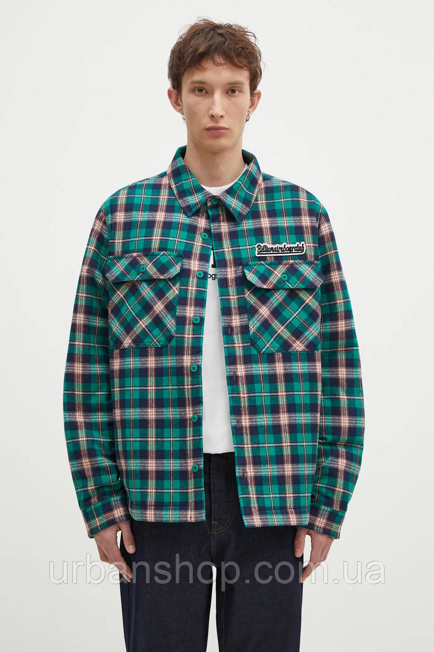 Urbanshop com ua Куртка-сорочка Billionaire Boys Club Padded Check Overshirt колір зелений перехідна oversize
