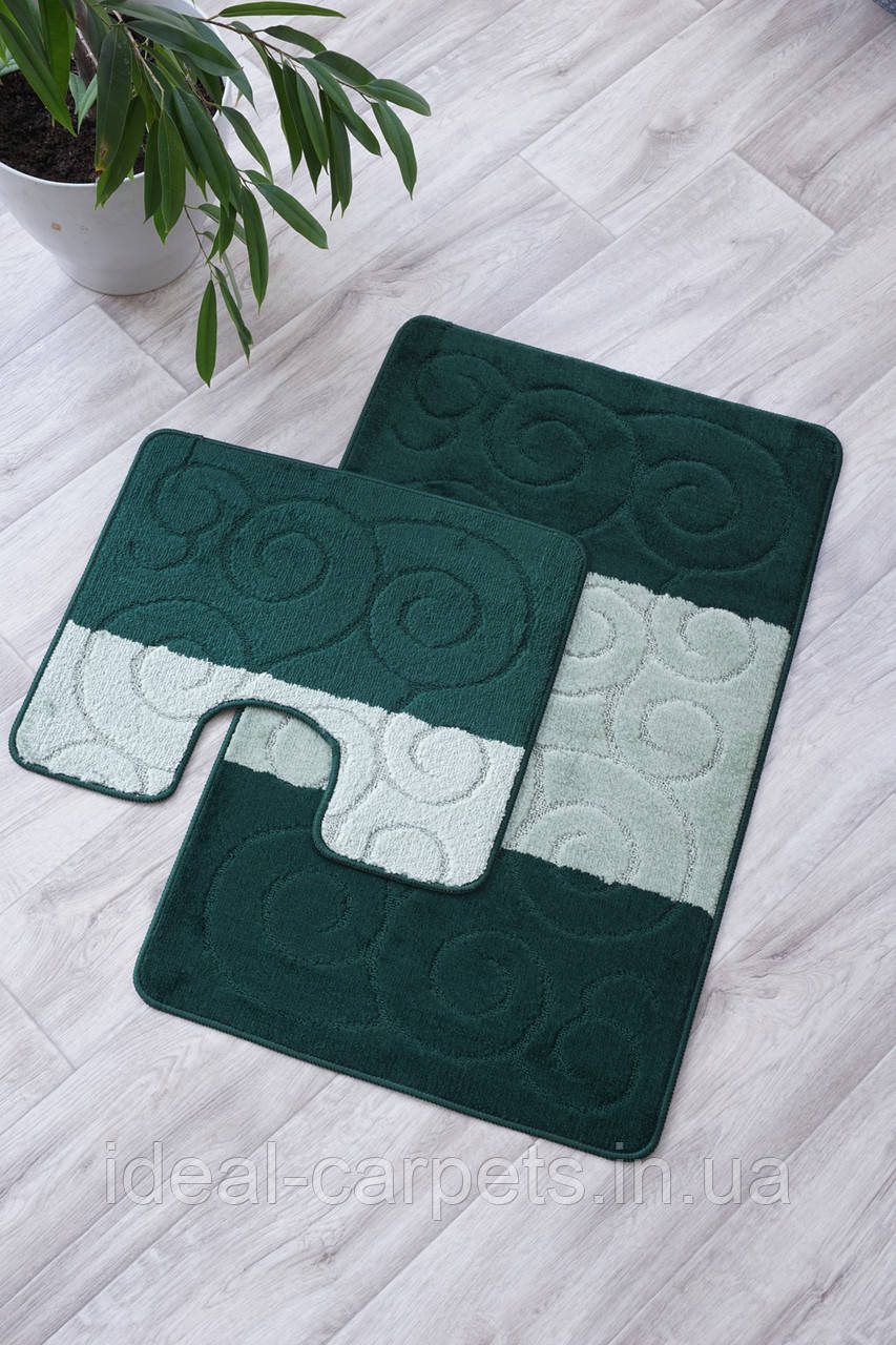 Комплект килимків для ванної 60*100 та 60*50см з вирізом для унітазу Зелений 0365 Туреччина, фото 1