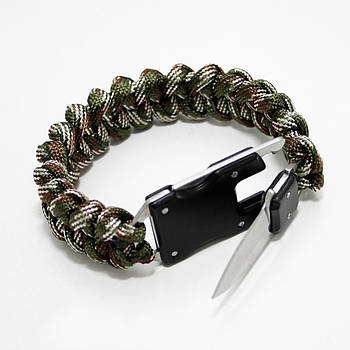 Браслет з паракорду для виживання з ножем 28.5х3см, Оливковий / Тактичний браслет / Браслет для виживання