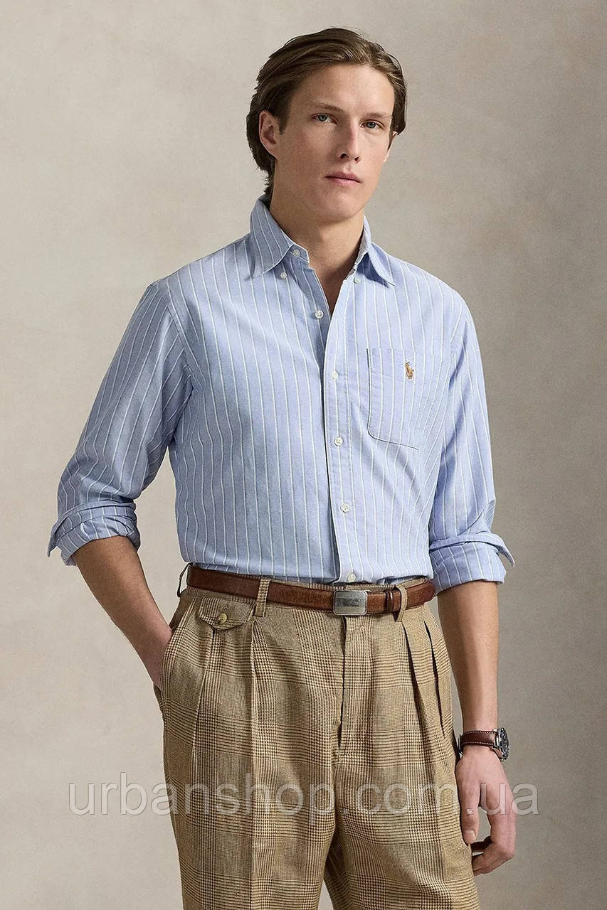 Urbanshop com ua Бавовняна сорочка Polo Ralph Lauren колір червоний regular класичний комір 710914027 РОЗМІРИ