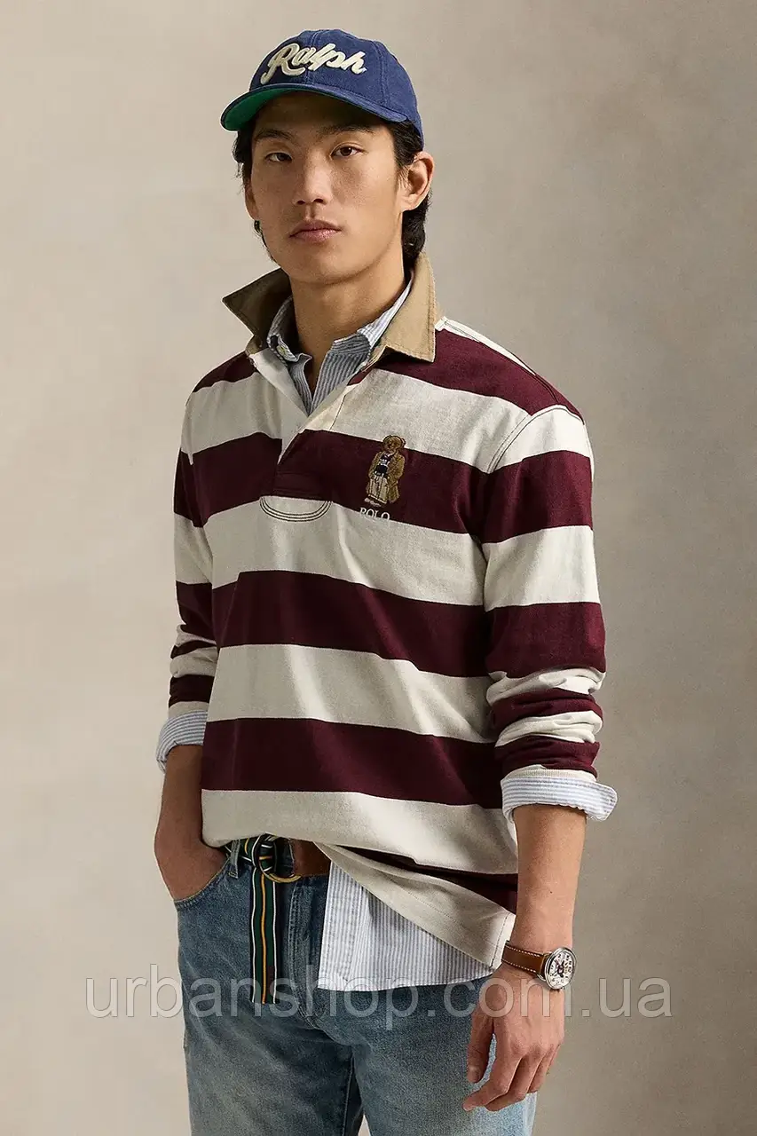 Urbanshop com ua Бавовняний лонгслів Polo Ralph Lauren колір бордовий візерунок 710971772 РОЗМІРИ ЗАПИТУЙТЕ