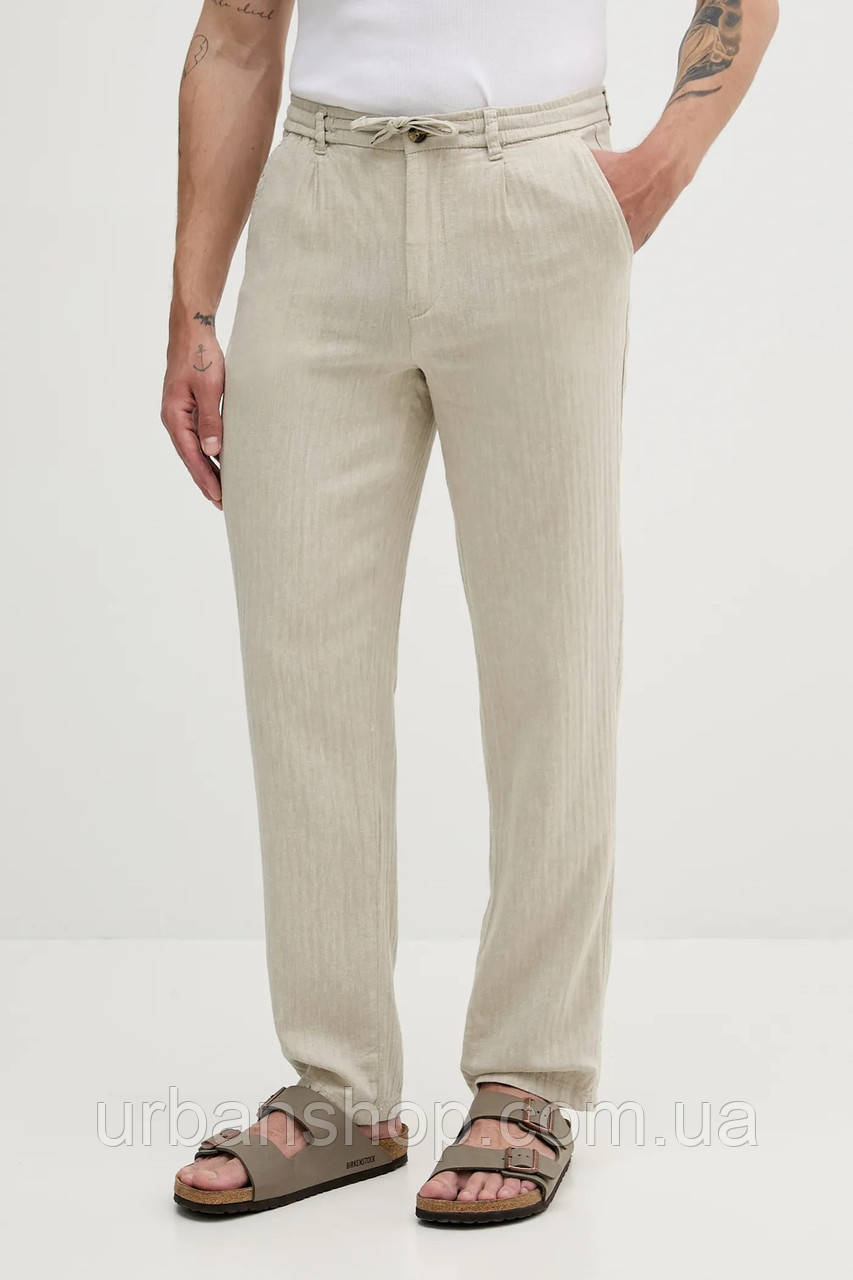 Urbanshop com ua Штани з домішкою льону Lindbergh колір бежевий пряма РОЗМІРИ ЗАПИТУЙТЕ