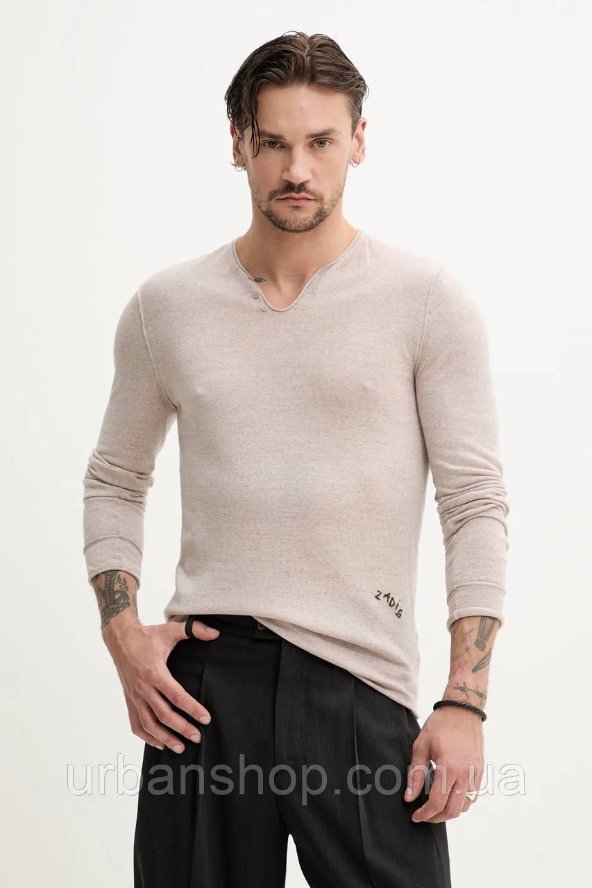 Urbanshop com ua Вовняний светр ZADIG&VOLTAIRE чоловічий колір бежевий легкий KMSW01742 РОЗМІРИ ЗАПИТУЙТЕ
