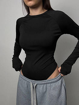 Обтислий боді з мікродайвінгу з довгим рукавом S-M чорний