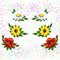 Аркуш водорозчинного флізеліну з рисунком "Маки ромашки і соняшники" розміром 20х30 см