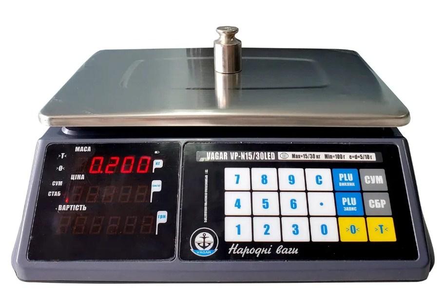 Ваги торгові Vagar VP-N RS232 (30 кг) сенсорна клавіатура, фото 1