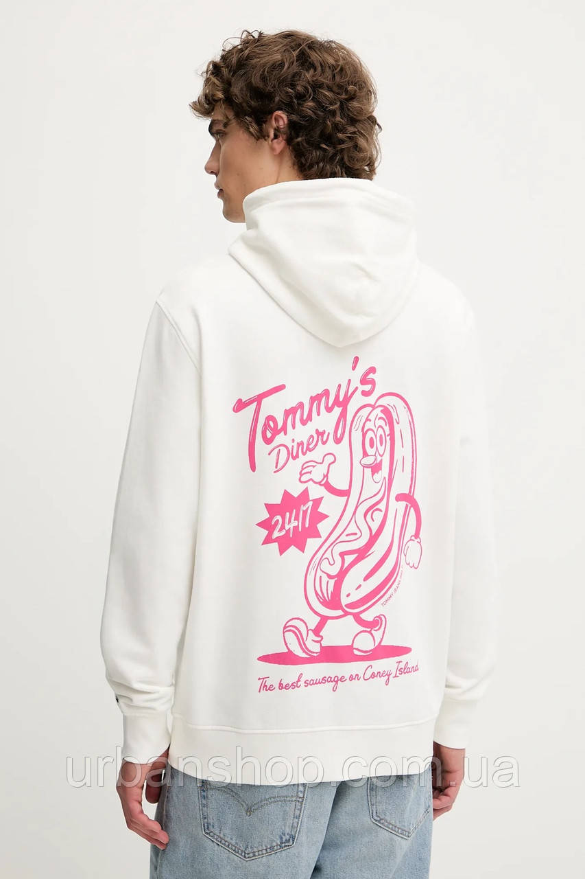 Urbanshop com ua Бавовняна кофта Tommy Jeans колір білий з капюшоном з принтом DM0DM21798 РОЗМІРИ ЗАПИТУЙТЕ