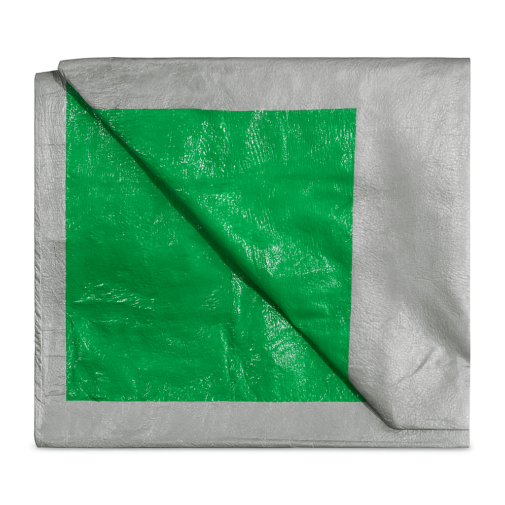 Тент 10х15м від дощу та снігу (100г/м2). Сіро/зелений. Ламінований вологозахищений з кільцями.