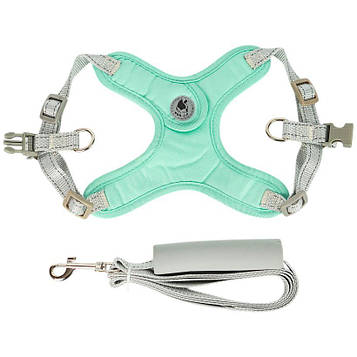 Шлейка для котів і маленьких собак, регульована, з повідцем і м'якою ручкою, зелена