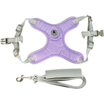 Шлейка для котів і маленьких собак, регульована, з повідцем і м'якою ручкою, фіолетова