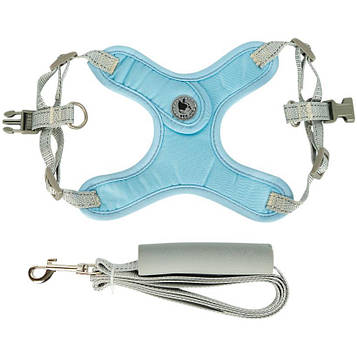 Шлейка для котів і маленьких собак, регульована, з повідцем і м'якою ручкою, блакитна