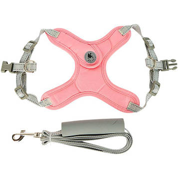Шлейка для котів і маленьких собак, регульована, з повідцем і м'якою ручкою, персикова