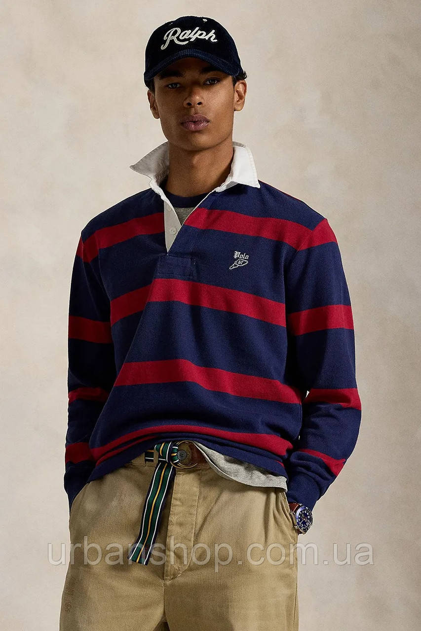 Urbanshop com ua Бавовняне поло Polo Ralph Lauren Lsrugbym2 Long Sleeve колір синій візерунок 710972673