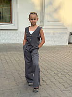 Детский школьный костюм (жилет + брюки) на девочку. Черный, т.синий, серый. 122, 128, 134, 140, 146, 152.