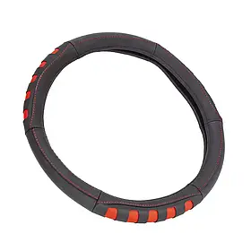 Чохол на кермо з натуральної шкіри "М" (37-38см) чорно-червоний Elegant 105731