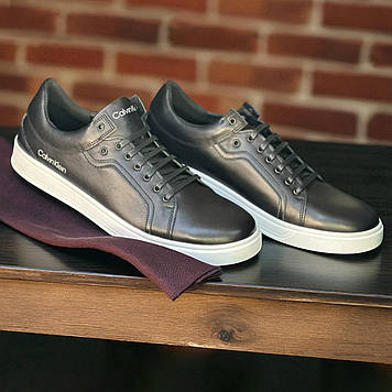 Чоловічі шкіряні кросівки демісезонні чорні кеди (натуральна шкіра), батали весна-осінь для чоловіків, великі розміри 46 47 48