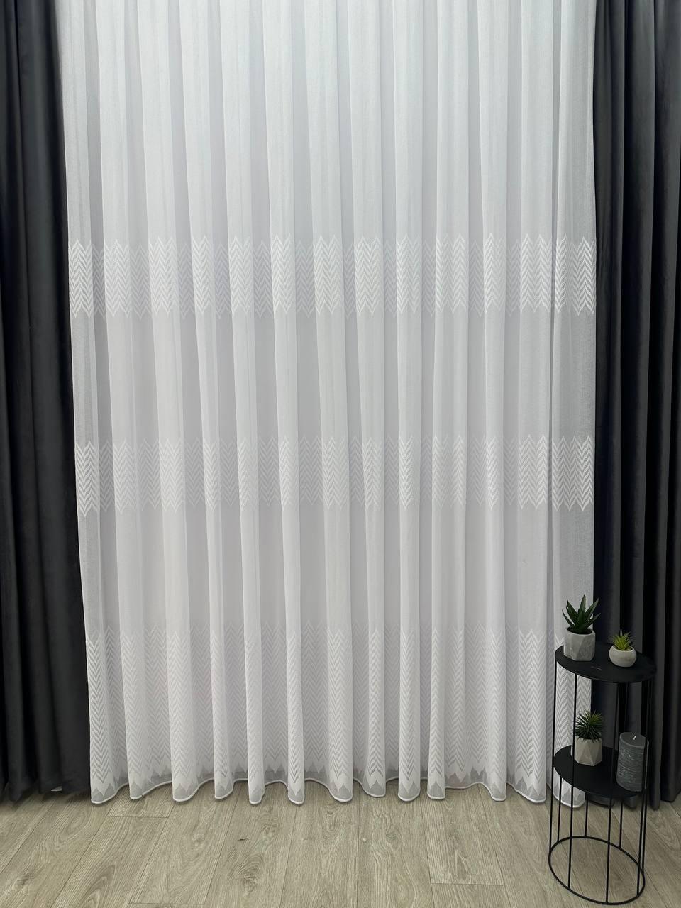 Тюль з вишивкою на жакардовій основі. Колір: білий, фото 1