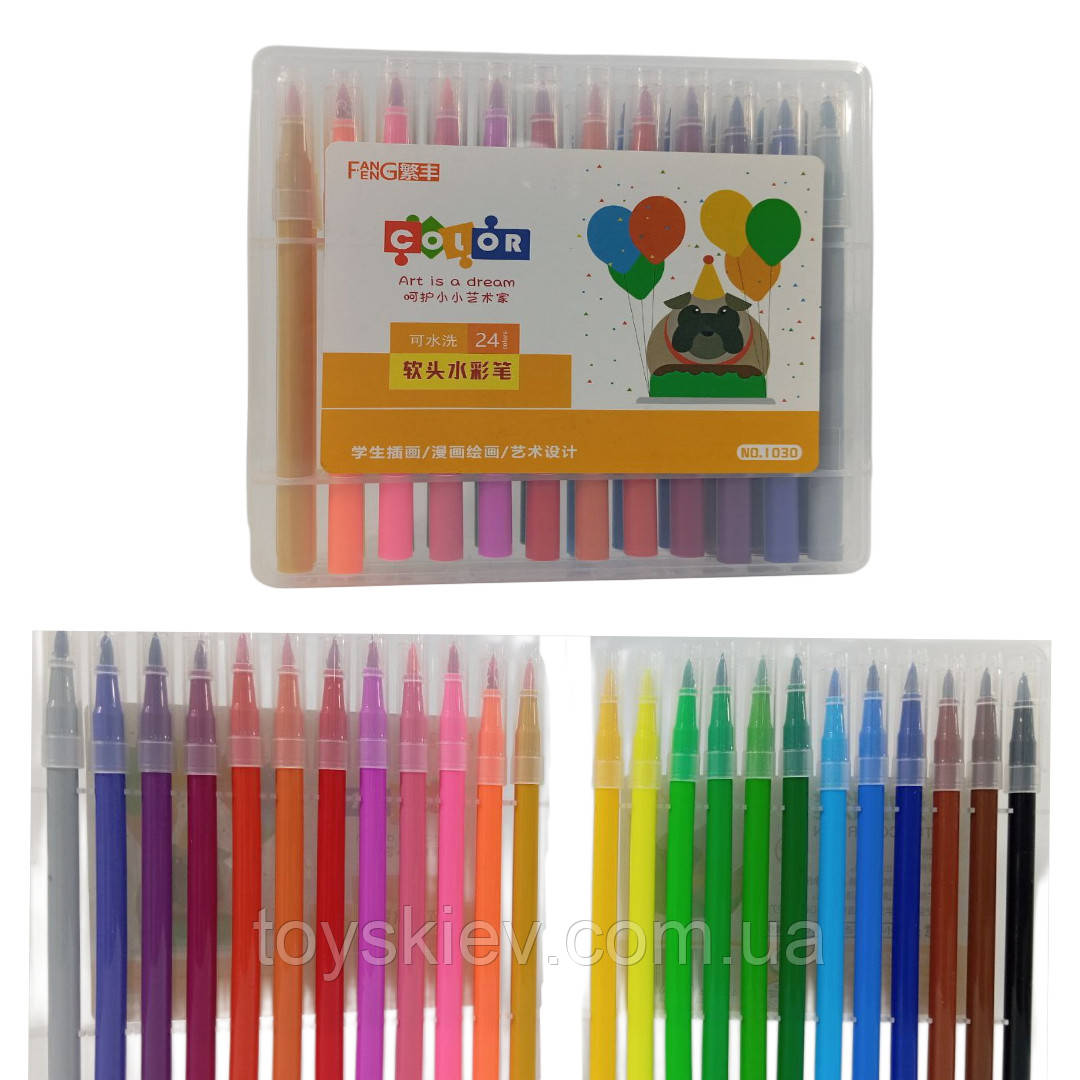 1030-24 Фломастери-пензлики 24 кольорів, фото 1
