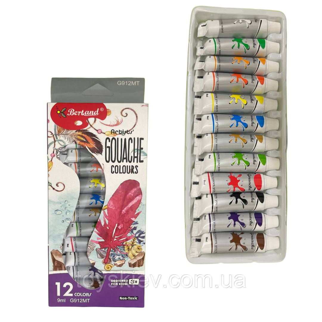 912MT-G Фарби гуашеві в тюбиках 12 кольорів. 9 мл, фото 1