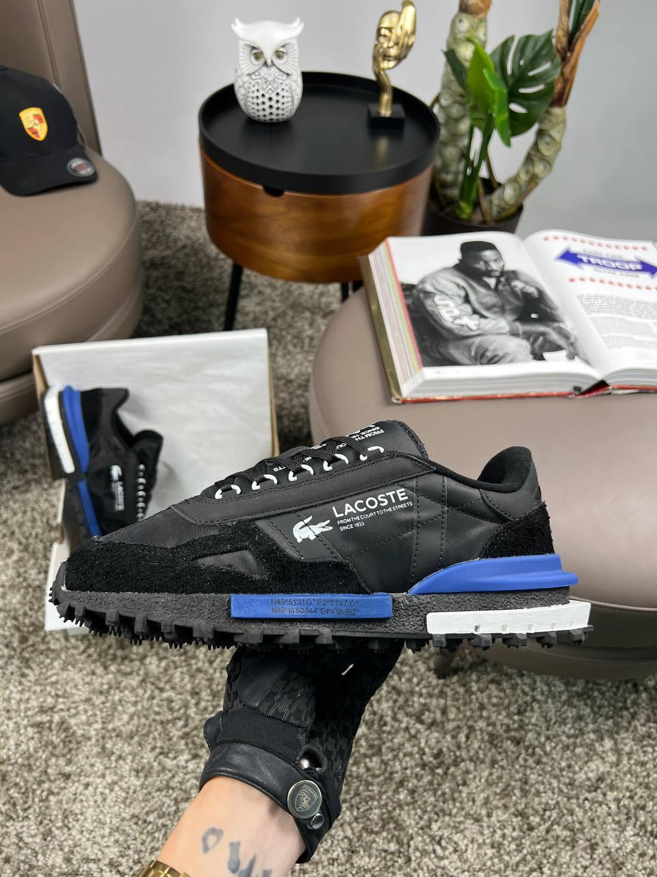 Чоловічі кросівки замшеві текстиль Lacoste Elite Active PRM Black Navy, замша текстиль чорні. Чоловіче взуття