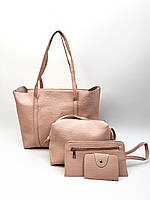 Жіночі сумки рожеві в наборі + міні сумочка + клатч 4в1