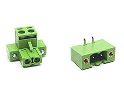 Клемний роз'єм 2EDGKM 2P 5.08мм з гвинтовою фіксацією кутовий (пара штекер+гніздо)