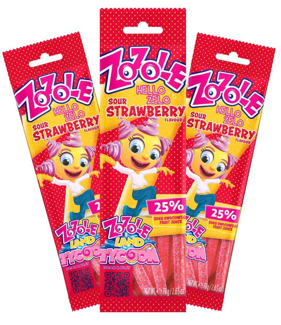 Цукерки желейні Zozole SOUR STRAWBERRY з цукровою начинкою 75г*16 TM Mieszko, фото 1