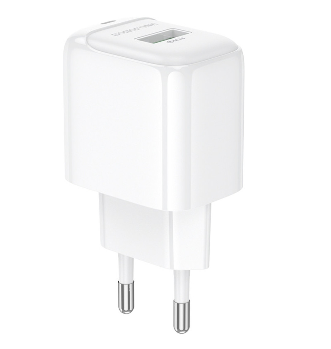 Мережева зарядка Borofone BASA2A для смартфонів \ Швидка зарядка 3.0 Ампер \ Біла, фото 1