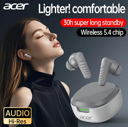 Бездротові навушники Acer OHR503 TWS із зарядним кейсом, до 30 годин роботи, сірі, фото 1