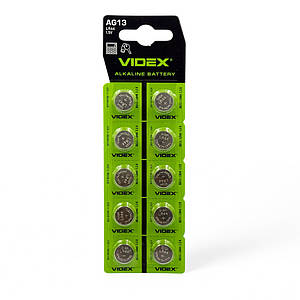 Годинникові батарейки LR1154 / LR44 / A76 / AG13 Videx Alkaline (1.5v) 10шт