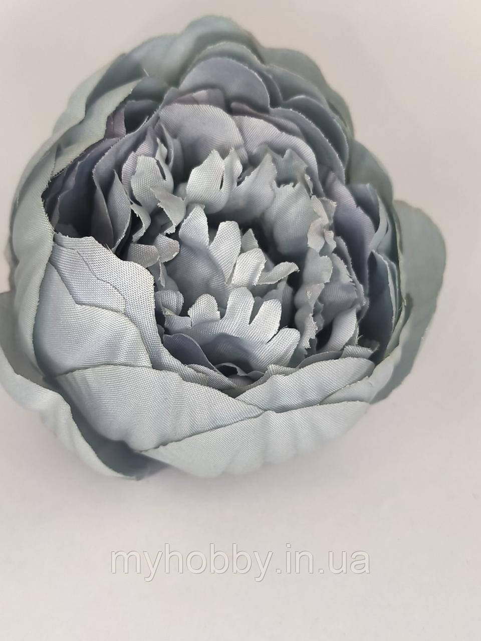 Півонія тканина 8см Сіро-блакитна для декору та виготовлення обідків, фото 1