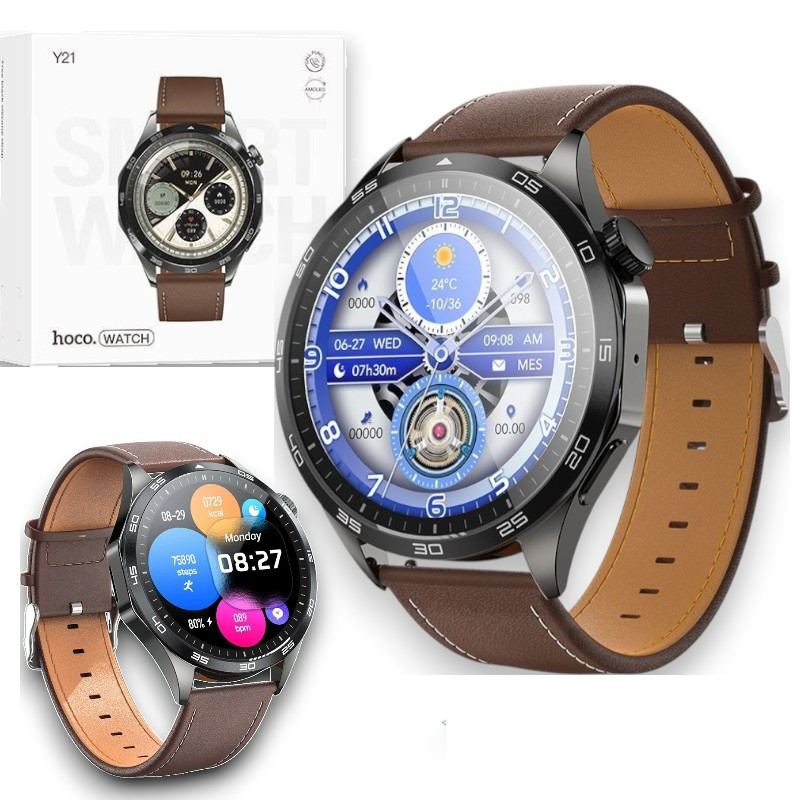 Смарт-годинник Hoco Y21 AMOLED 1.43" з функцією дзвінка, Bluetooth, IP67, Розумний смарт-годинник спортивний, чорний, фото 1