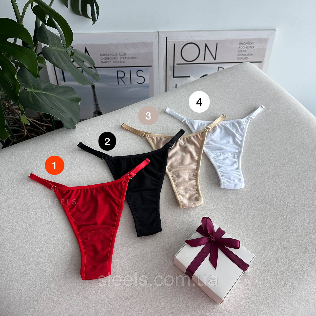 Бавовняні трусики-стрінги - 1шт., 4 базових кольори на вибір, фото 1