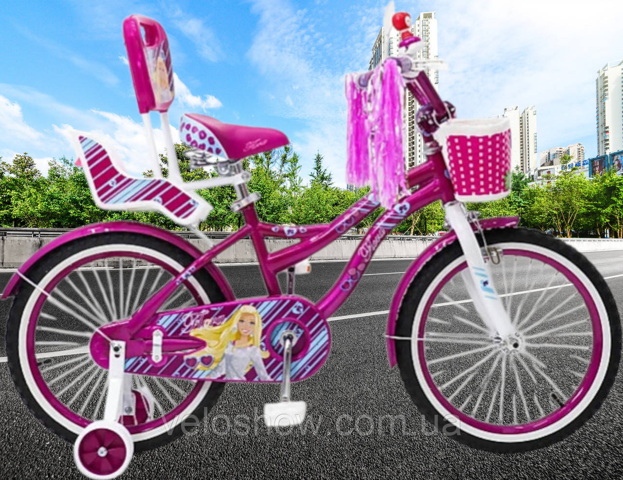 Дитячий сталевий 20 RUEDA Flora велосипед із кошиком і багажником для ляльки рожевий для дівчинки, фото 1