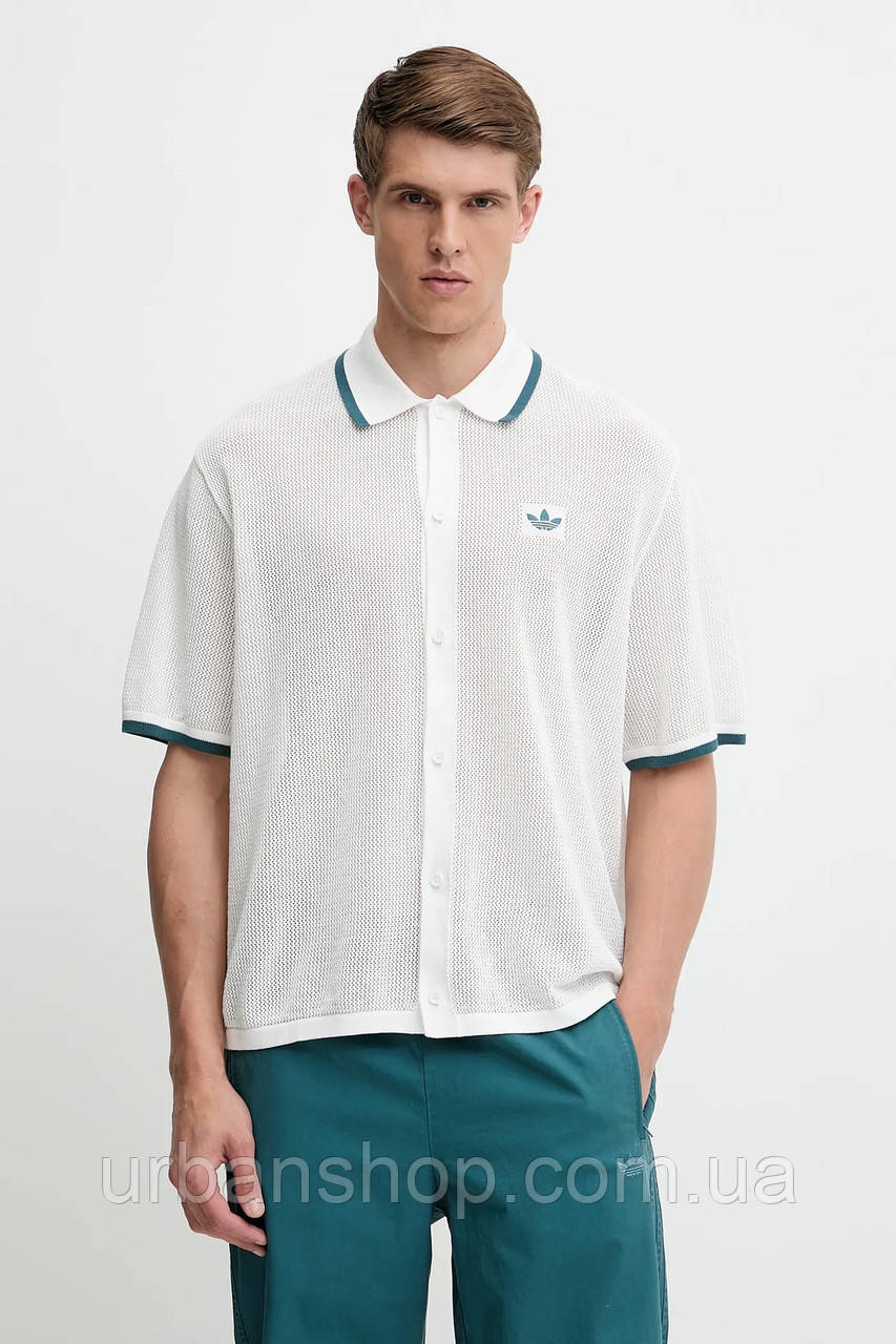 Urbanshop com ua Бавовняна сорочка adidas Originals Knitted Shirt колір білий relaxed класичний комір KC3526