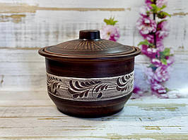 Глиняний горщик із кришкою Традиційний орнамент ангоб 3 л